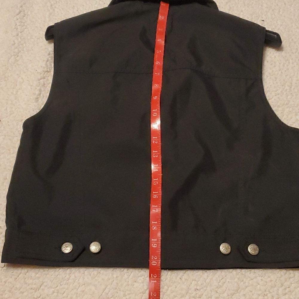 Liz Claiborne Black Sleeveless Button Front Vest with Faux Leather Collar - Picture 6 of 7